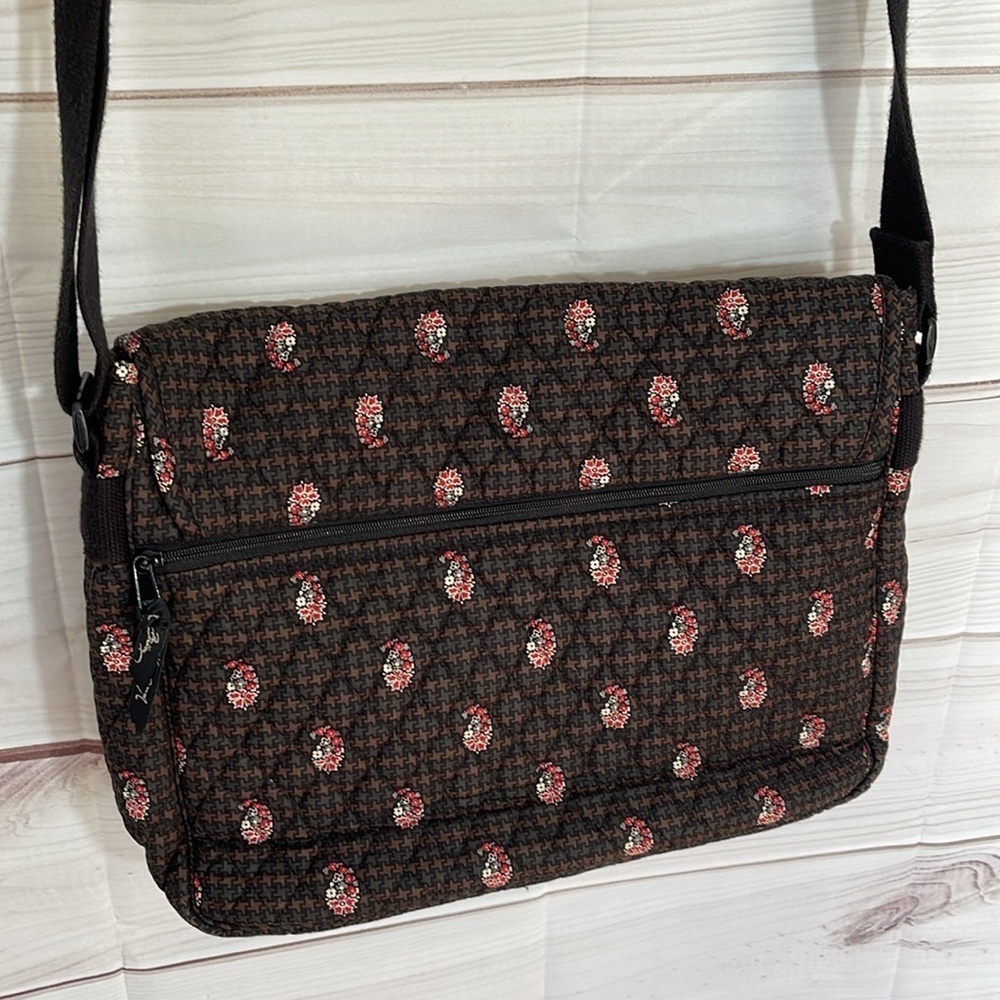 Vera Bradley Messenger Bag Brown & Black Houndstooth Paisley - Picture 5 of 9
